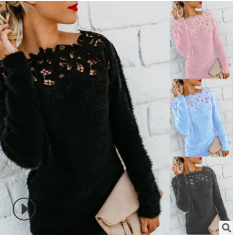 2021 Winter Women's Sexy Lace Hollow Sweater Female Long Sleeve Pullover Knitwear Tops
2021 Winter Women's Sexy Lace Hollow Sweater Female Long Sleeve Pullover Knitwear Tops