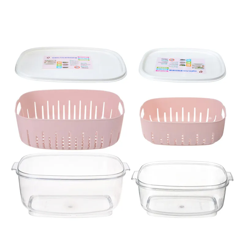 Rectangular Drain Storage Box Plastic Double Tier Storage Box Household Refrigerator Fruit Vegetable Sealed Box With Lid 1Set
Rectangular Drain Storage Box Plastic Double Tier Storage Box Household Refrigerator Fruit Vegetable Sealed Box With Lid 1Set