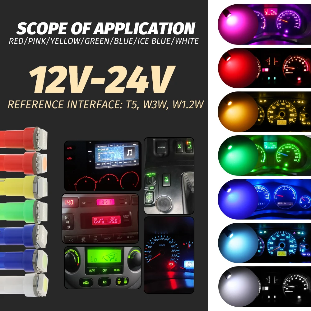 10pcs 12v 24v T5 led 17 37 73 74 SMD 5050 Auto LED Lamp Car Dashboard Instrument Light Bulb DC white blue red yellow green 
10pcs 12v 24v T5 led 17 37 73 74 SMD 5050 Auto LED Lamp Car Dashboard Instrument Light Bulb DC white blue red yellow green