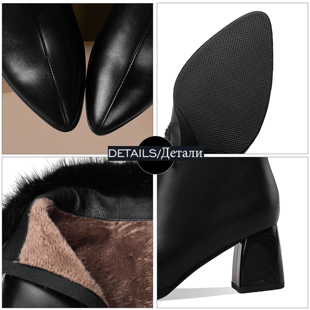 ISNOM Women Genuine Leather Ankle Boots Side Zip Skid Proof Crystal Boots Thick High Heel Warm Short Plush Winter Boots 2020
ISNOM Women Genuine Leather Ankle Boots Side Zip Skid Proof Crystal Boots Thick High Heel Warm Short Plush Winter Boots 2020