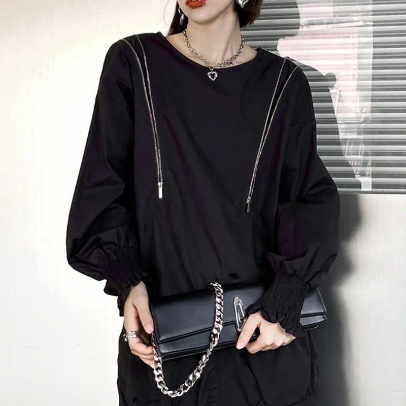 XUXI женская футболка с длинным рукавом, черная свободная, тонкая и повседневная, на молнии, модель E3178 на весну и осень, 2021 
XUXI женская футболка с длинным рукавом, черная свободная, тонкая и повседневная, на молнии, модель E3178 на весну и осень, 2021