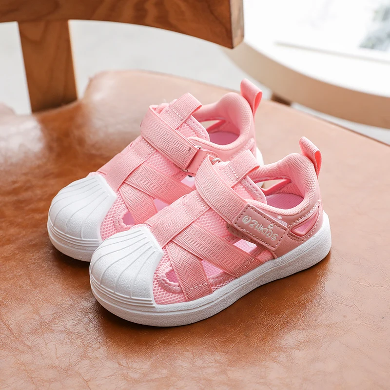 

2021 Новая летняя обувь для младенцев розовые Обувь с дышащей сеткой; Повседневные детские сандалии для младенцев анти-столкновения обуви не ...