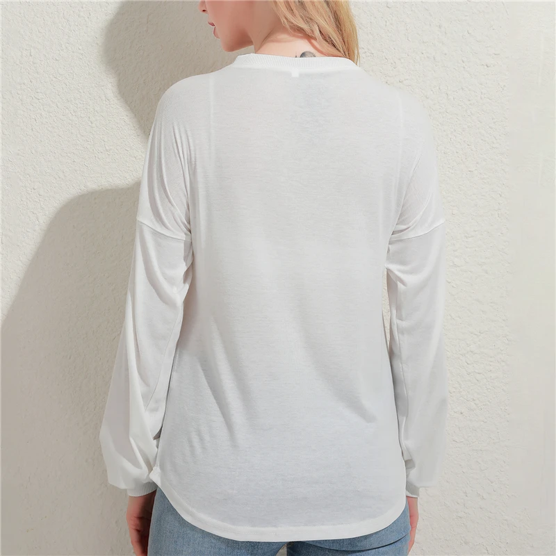 Autumn Women New T Shirt Casual Long Sleeve O Neck Solid Color Loose Tops Button Ladies Elegant T Shirt
Autumn Women New T Shirt Casual Long Sleeve O Neck Solid Color Loose Tops Button Ladies Elegant T Shirt