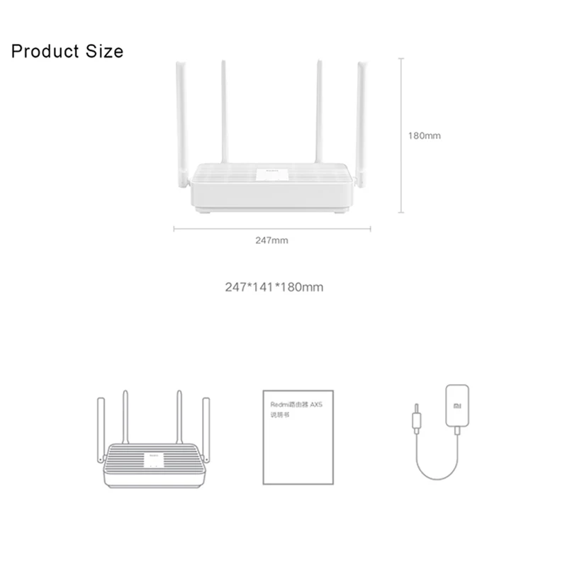Xiaomi Redmi AX5 Router 5GHz &2.4GHz Gigabit Dual-Band Version Wireless Routeing WiFi 6 Repeater WiFi 4High Gain Antennas 
Xiaomi Redmi AX5 Router 5GHz &2.4GHz Gigabit Dual-Band Version Wireless Routeing WiFi 6 Repeater WiFi 4High Gain Antennas