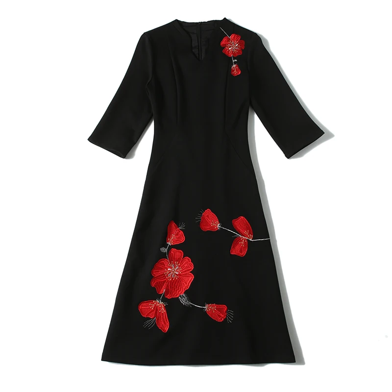 Womens Autumn Designer Elegant Embroidery Floral Dress Femme Black Vintage Office Party Robe Fashion A-line Dresses Vestidos
Womens Autumn Designer Elegant Embroidery Floral Dress Femme Black Vintage Office Party Robe Fashion A-line Dresses Vestidos