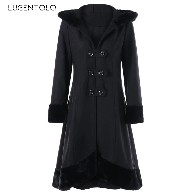 Christmas Wool Women Hooded Fur Collar Winer Warm Coat Back Strap Black Famele Eleagnt Large Size Loose Jackets Lugentolo
Christmas Wool Women Hooded Fur Collar Winer Warm Coat Back Strap Black Famele Eleagnt Large Size Loose Jackets Lugentolo