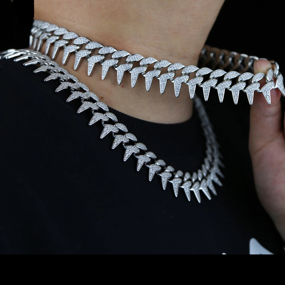 

Мужское ожерелье из кубинской цепи, Ювелирное Украшение в стиле хип-хоп, 23 мм, сверкающая микрозакрепка, с фианитом, 5А, с шипами