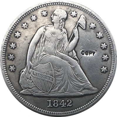 1842 Сидящая Liberty долларовые монеты КОПИЯ
1842 Сидящая Liberty долларовые монеты КОПИЯ