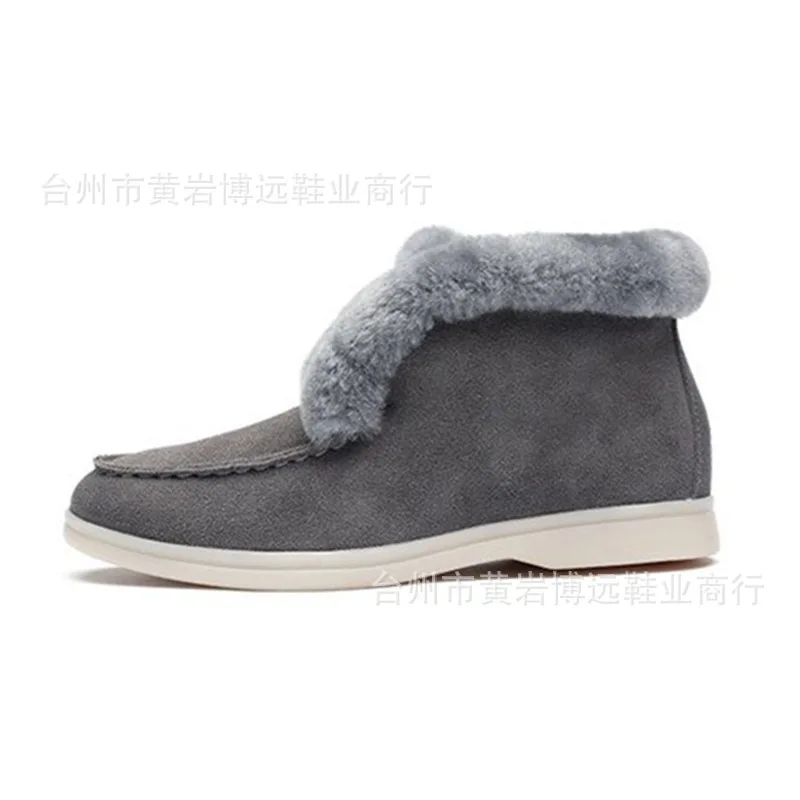 

LEOSOXS Women Ankle Boots Cow Suede Natural Fur Warm Winter Boots Slip-On Snow Boots For Women Plus Size 43 Ladies Casual Shoes