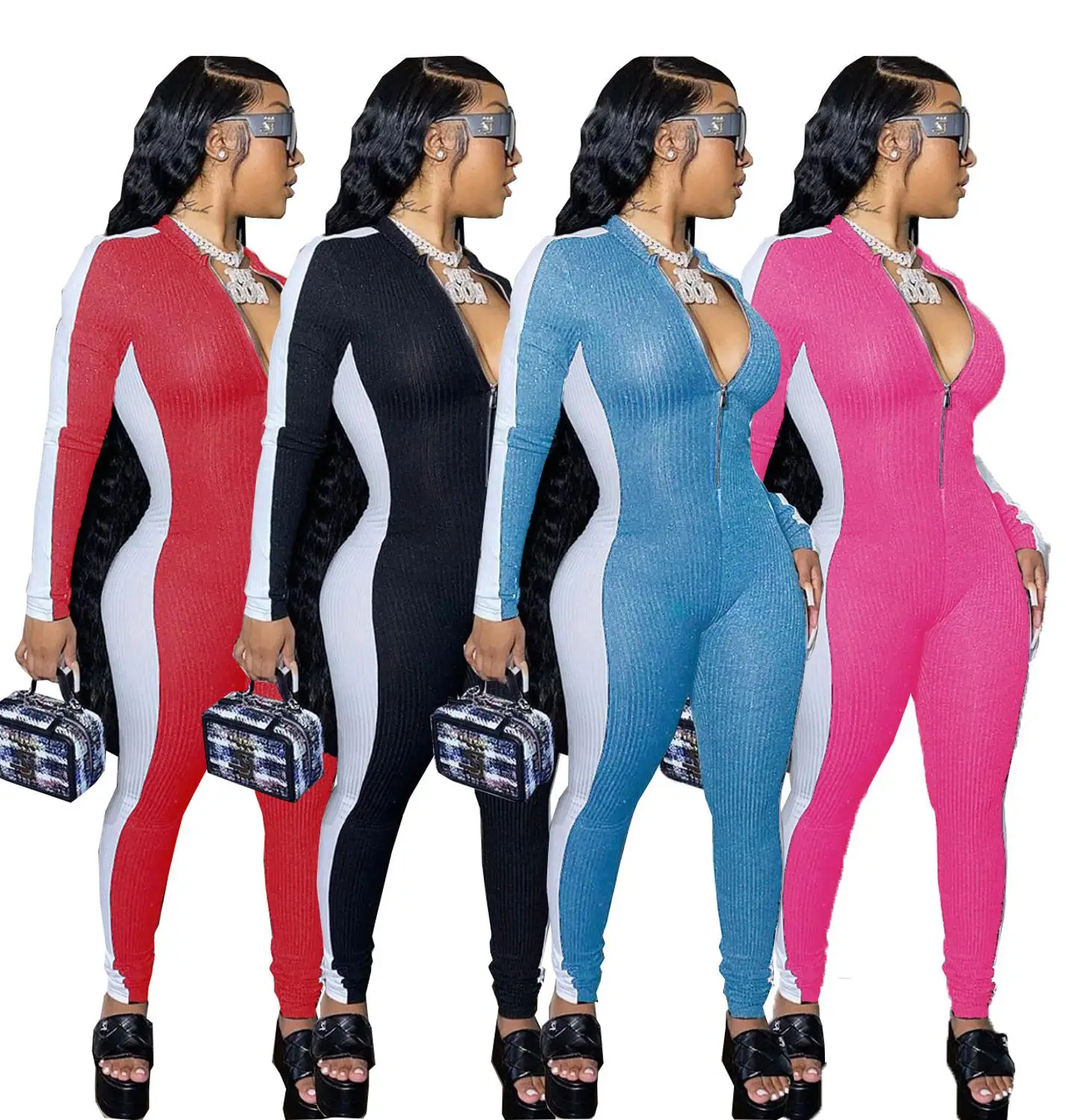 Best Selling Women Contrast Color Patchwork Jumpsuits Casual Lady's Zipper Full Sleeve Bodycon Rompers 2020 Autumn Hottest
Best Selling Women Contrast Color Patchwork Jumpsuits Casual Lady's Zipper Full Sleeve Bodycon Rompers 2020 Autumn Hottest