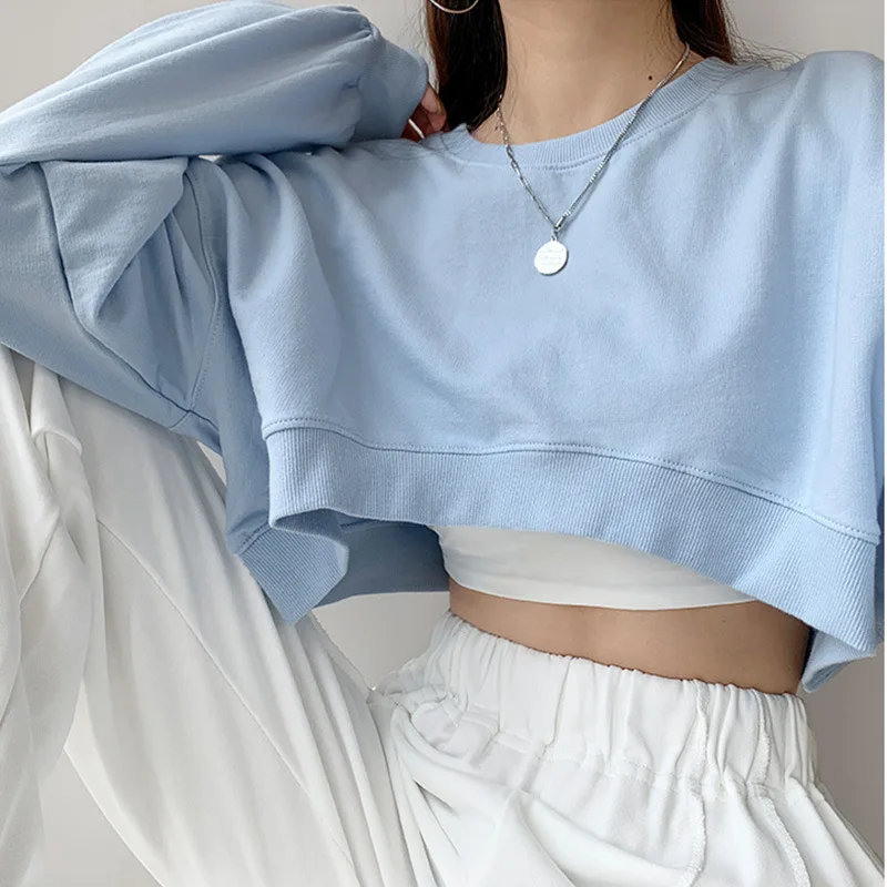 Women Cropped Sweatshirts Autumn Fashion Cool Girls Solid Round Neck Long Sleeve Casual Loose Pullover Hoodies Female Clothing
Women Cropped Sweatshirts Autumn Fashion Cool Girls Solid Round Neck Long Sleeve Casual Loose Pullover Hoodies Female Clothing