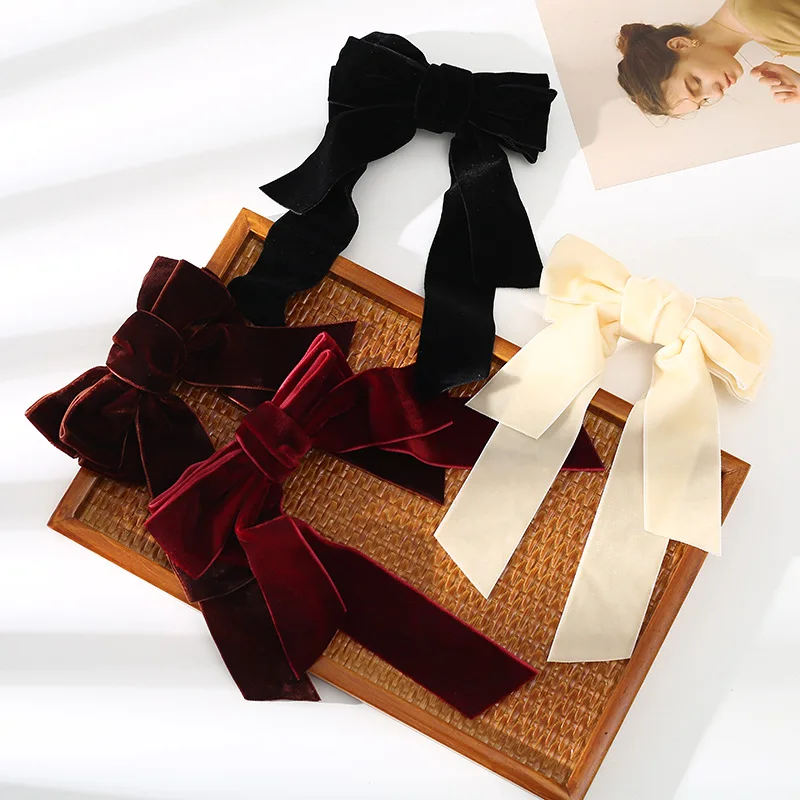 2021 Vintage Black Big Large Velvet Bow Hair Clip Hair Accessories For Women Girls Wedding Long Ribbon Korean Hairpins Barrette 
2021 Vintage Black Big Large Velvet Bow Hair Clip Hair Accessories For Women Girls Wedding Long Ribbon Korean Hairpins Barrette