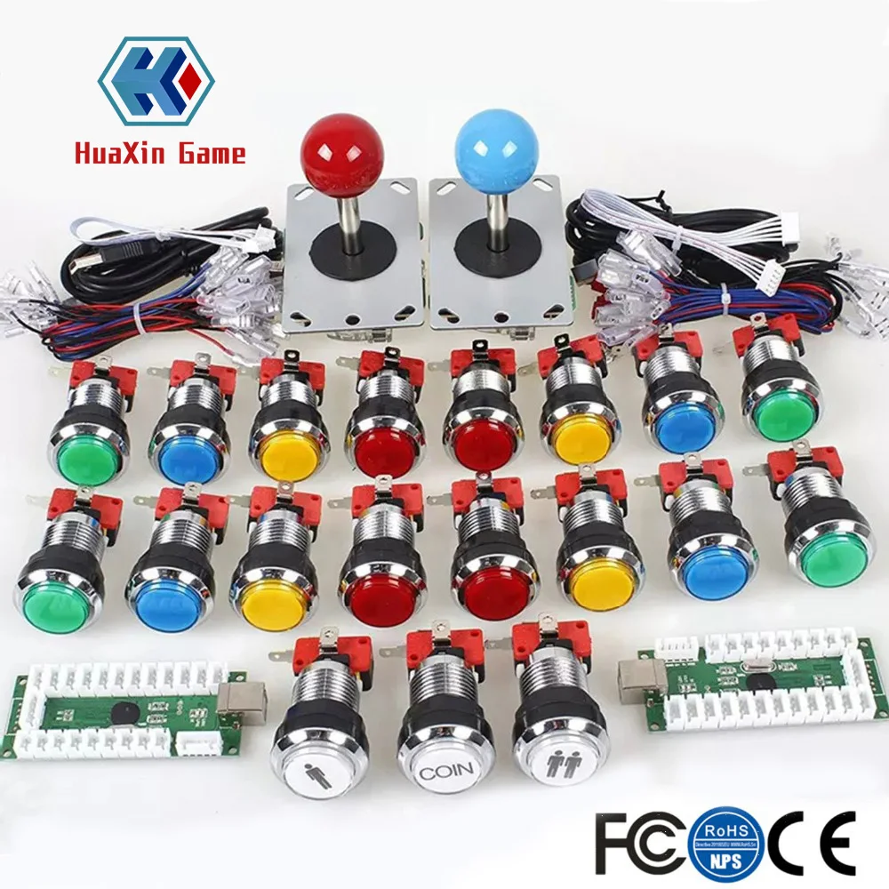2 Player Arcade Game DIY Accessories Kit For PC And Raspberry Pi 5Pin Joystick + Chrome Plating LED Illuminated Push Buttons | Спорт и