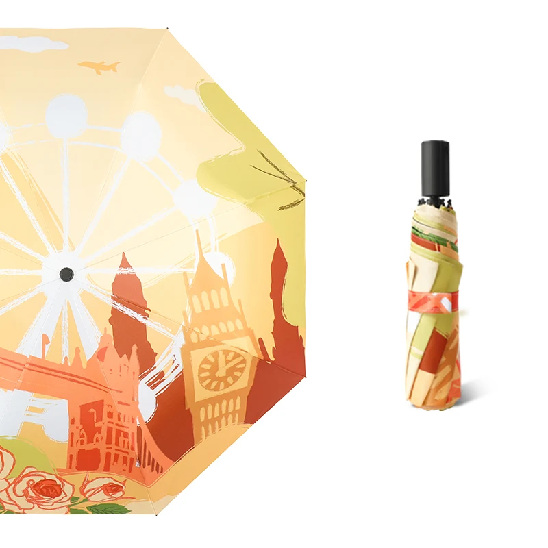 

Brand Design Umbrella Cartoon City London Painting Style Umbrella Rain Women Anti UV Parasol Portable Folding Clear Umbrellas