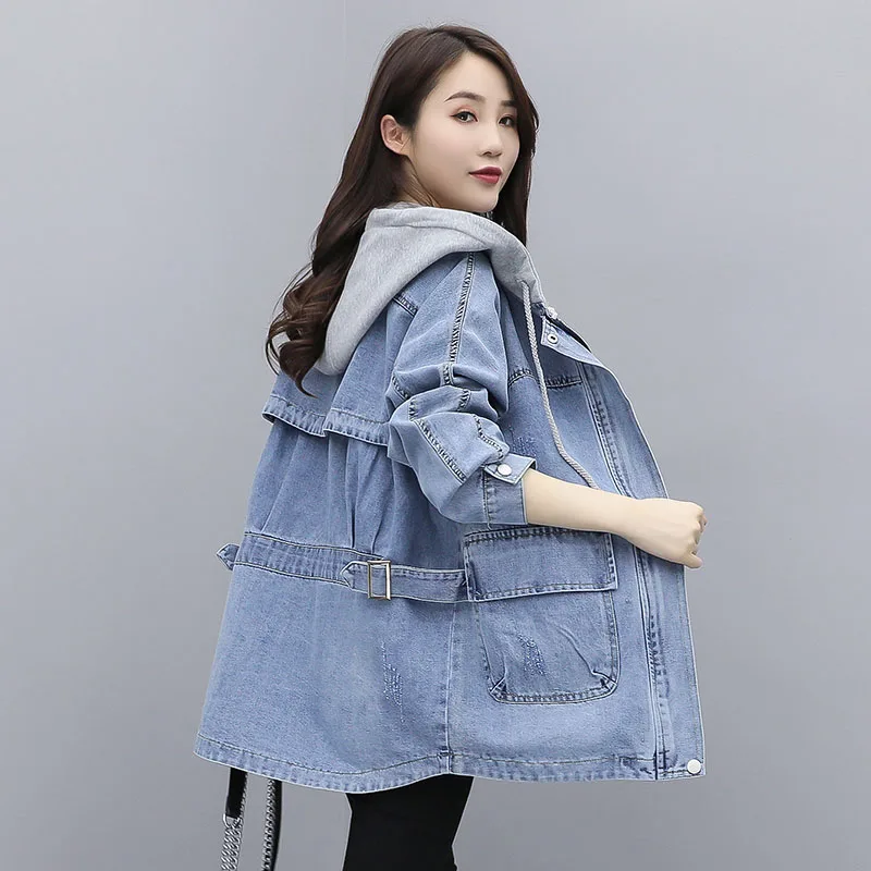 Spring Autumn New Hooded Denim Jacket Women Mid-Length Korean Loose BF Windbreaker Coats Women's Casual Cowboy Outerwear Tops
Spring Autumn New Hooded Denim Jacket Women Mid-Length Korean Loose BF Windbreaker Coats Women's Casual Cowboy Outerwear Tops