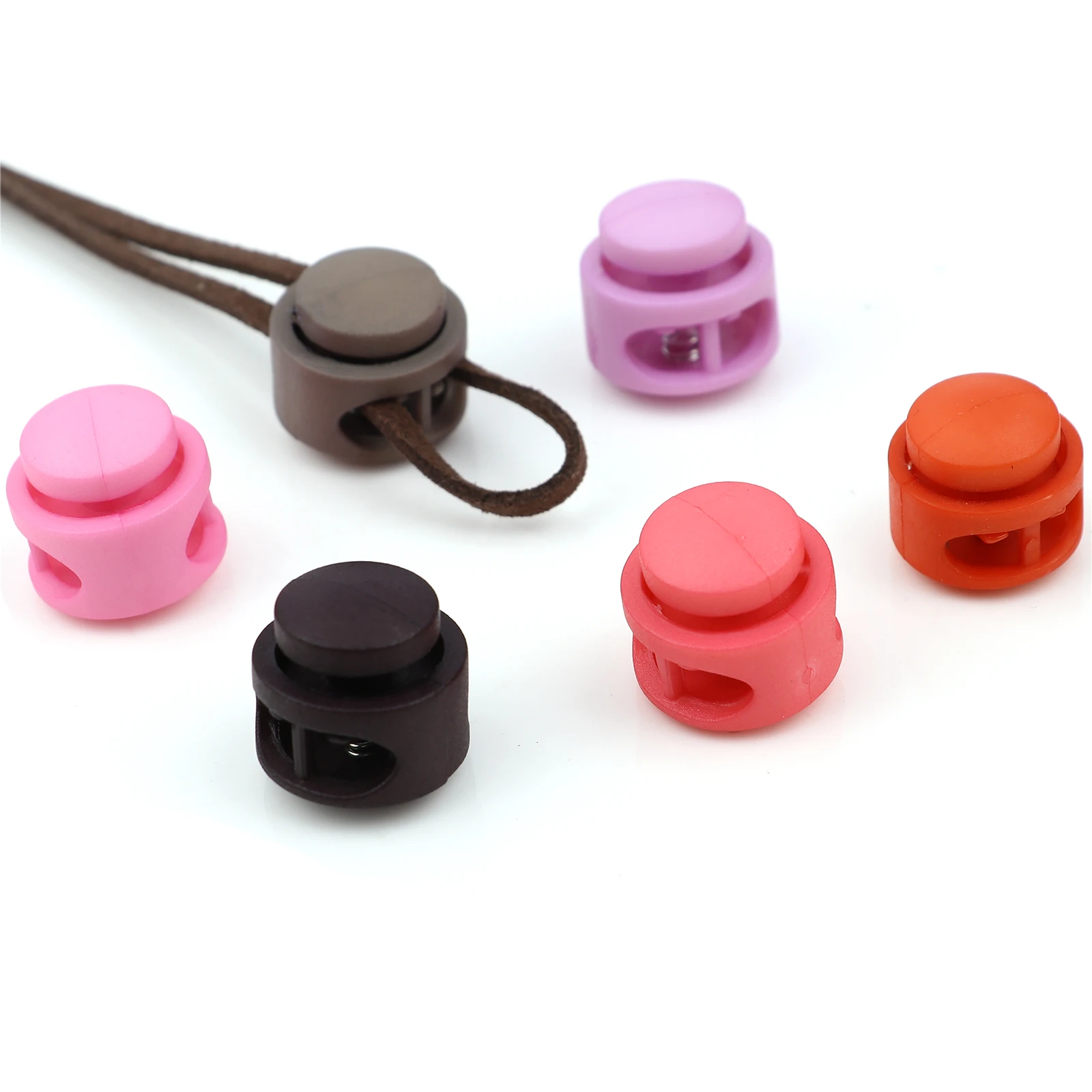 

10pcs Round Plastic Toggle Clip Stopper Two holes Cord Lock Stopper Paracord Cord Lock Clamp Shoelace Cord Buckles 18mm Dia.