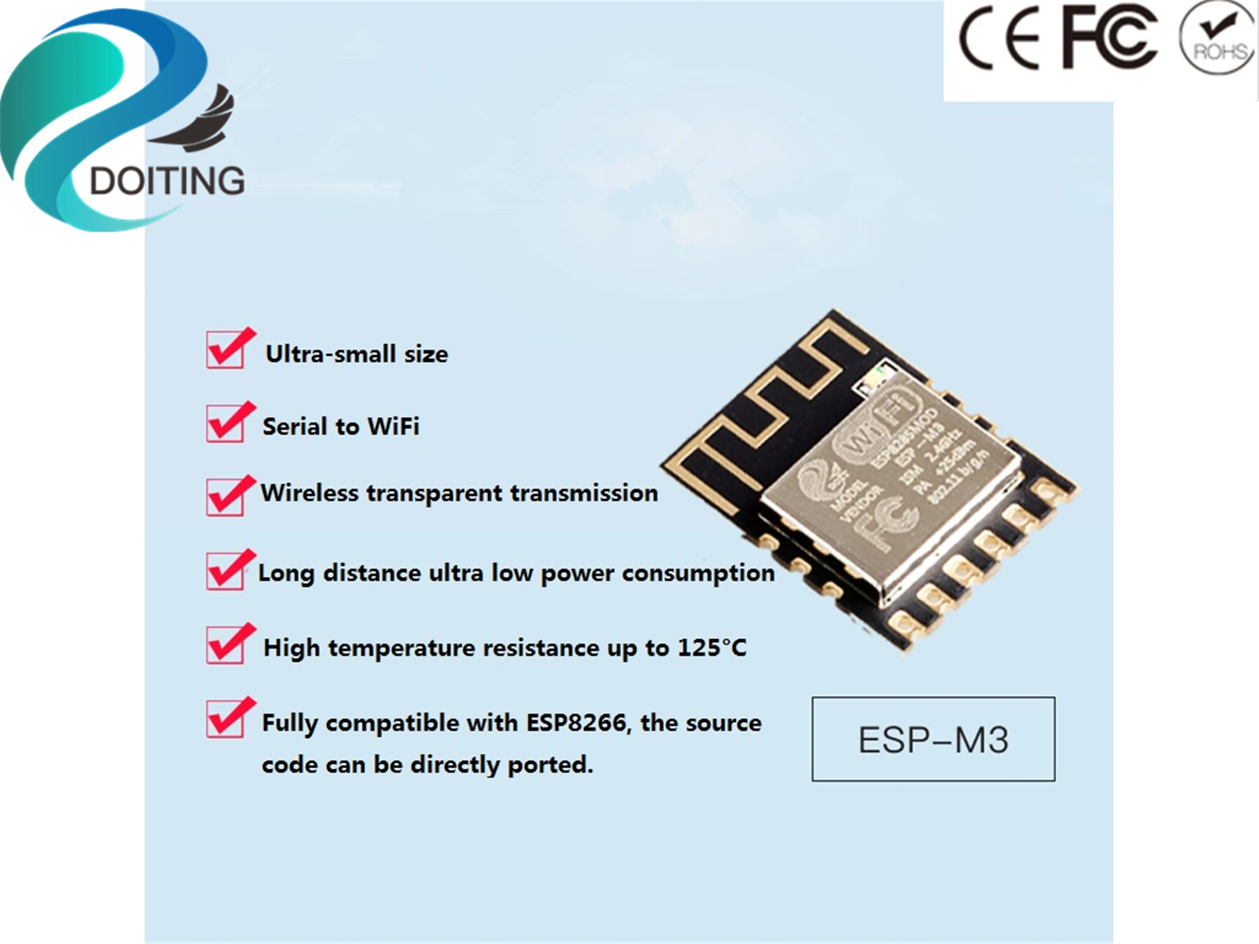 

DOITING ESP8285 ESP-M3 Wireless Wifi Module Serial Pert To Wifi Remote Control Compatible With ESP8266 FCC/CE Certification