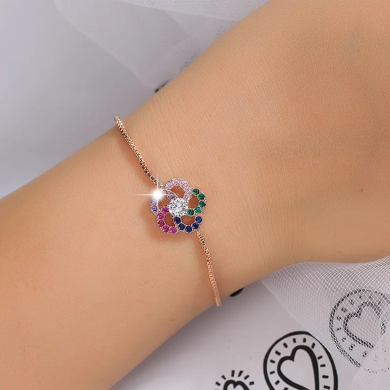 Luxury Female Crystal Flower Bracelet Rose Gold Silver Color Bracelets For Women Cute Rainbow Zircon Stone Party Chain Bracelet
Luxury Female Crystal Flower Bracelet Rose Gold Silver Color Bracelets For Women Cute Rainbow Zircon Stone Party Chain Bracelet