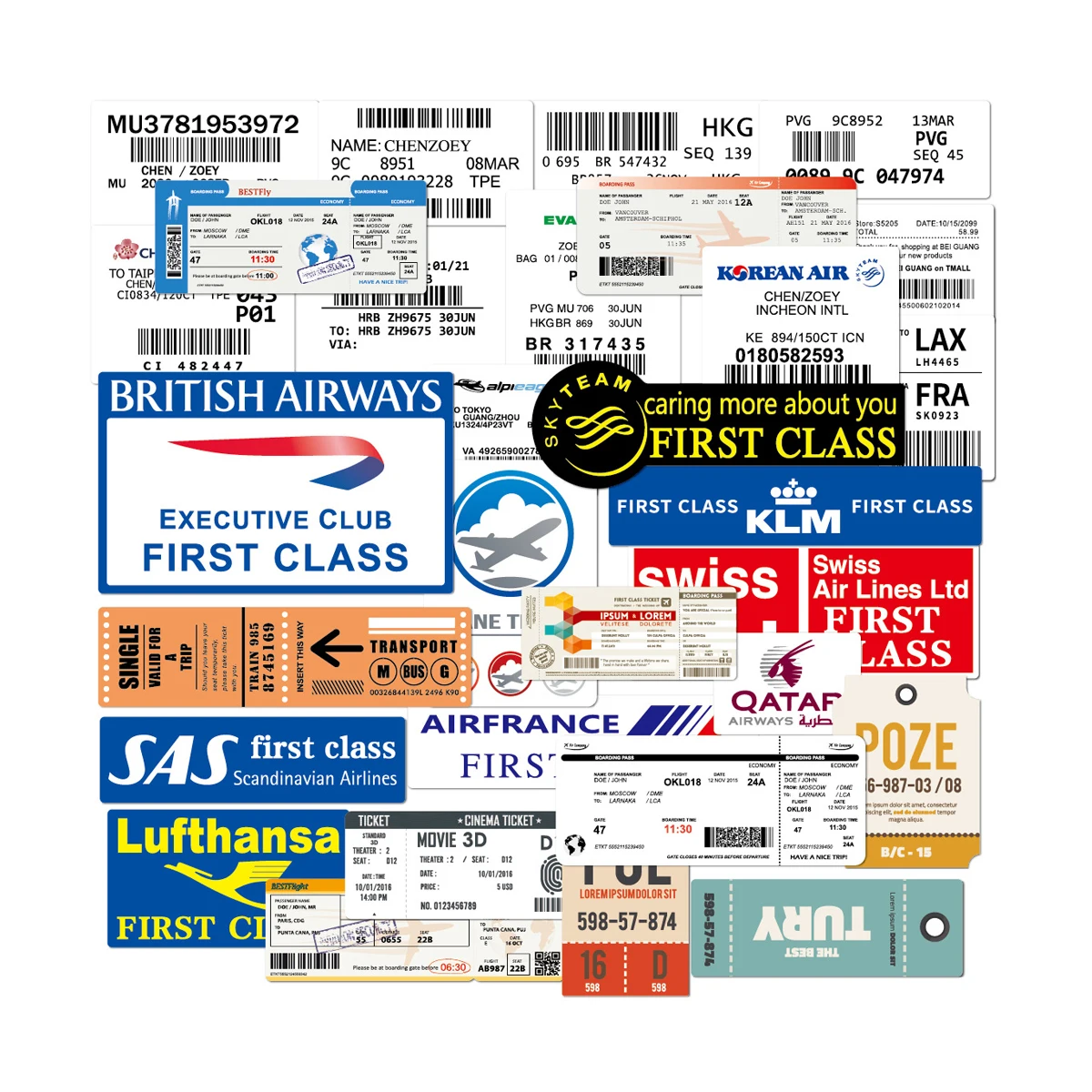 30Pcs Airline Boarding Pass Ticket Graffiti Sticker For Laptop Bottle Phone Suitcase Travel Journey Waterproof Custom Label
30Pcs Airline Boarding Pass Ticket Graffiti Sticker For Laptop Bottle Phone Suitcase Travel Journey Waterproof Custom Label
