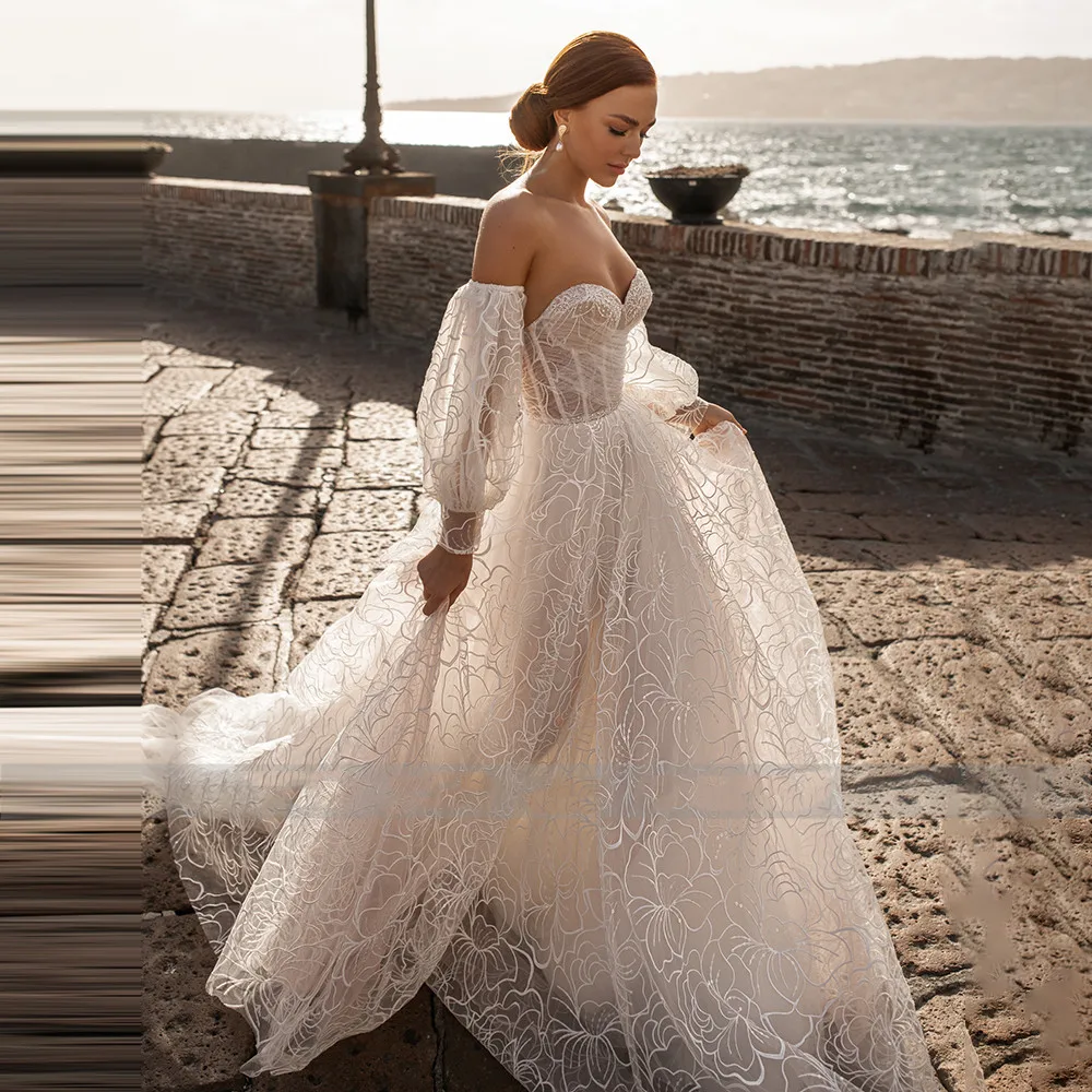 Robe de mariee Lace Beach Wedding Dresses Sweetheart A-Line Boho Bride Dresses Detachable Puff Sleeves Bow Long Wedding Gowns
Robe de mariee Lace Beach Wedding Dresses Sweetheart A-Line Boho Bride Dresses Detachable Puff Sleeves Bow Long Wedding Gowns
