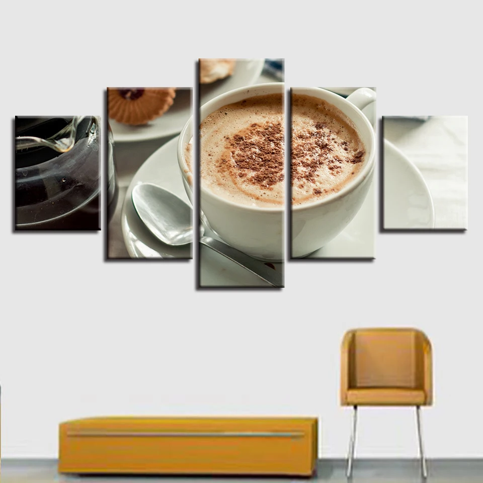 Framework Painting HD Printed Modern 5 Panel Coffee For Living Room Wall Art Modular Poster Home Decoration Canvas Pictures | Дом и сад