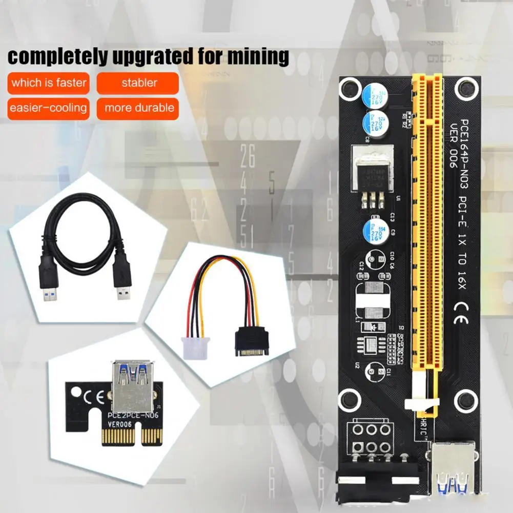 Плата расширения Райзера Ver006 с питанием от USB 3,0 PCI-E 1X до 16X GPU Riser для майнинга
Плата расширения Райзера Ver006 с питанием от USB 3,0 PCI-E 1X до 16X GPU Riser для майнинга