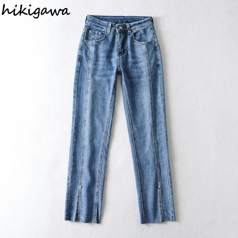 Джинсы Hikigawa женские узкие, модные прямые однотонные базовые офисные повседневные из денима с высокой талией, с разрезом, в Корейском стиле
Джинсы Hikigawa женские узкие, модные прямые однотонные базовые офисные повседневные из денима с высокой талией, с разрезом, в Корейском стиле