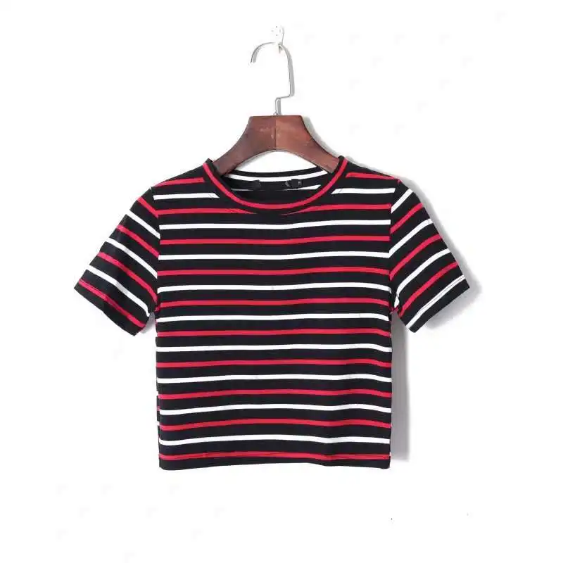 2021 striped navel short women's Korean version of ice cool silk sweater Joker slim waist spring and summer short sleeve shirt
2021 striped navel short women's Korean version of ice cool silk sweater Joker slim waist spring and summer short sleeve shirt