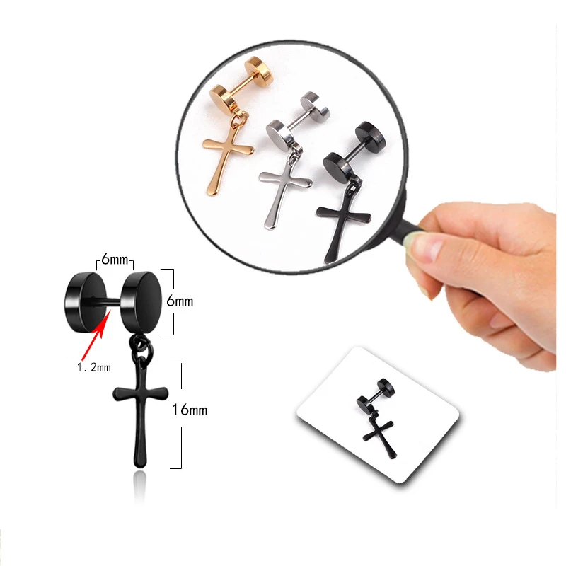 Punk small Cross Drop Earring For man Women black/steel/Gold Color Stainless Steel Simple dangle earring Jewelry Gift 
Punk small Cross Drop Earring For man Women black/steel/Gold Color Stainless Steel Simple dangle earring Jewelry Gift