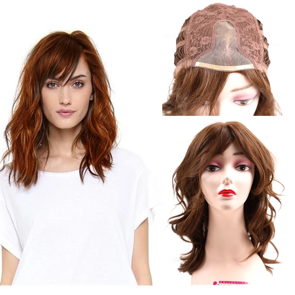 

Tilted Frisette Lace Wigs Synthetic Hair Wigs With Bangs for Women Heat Resistant Party Daily Natural Brown Color Fashion Icon