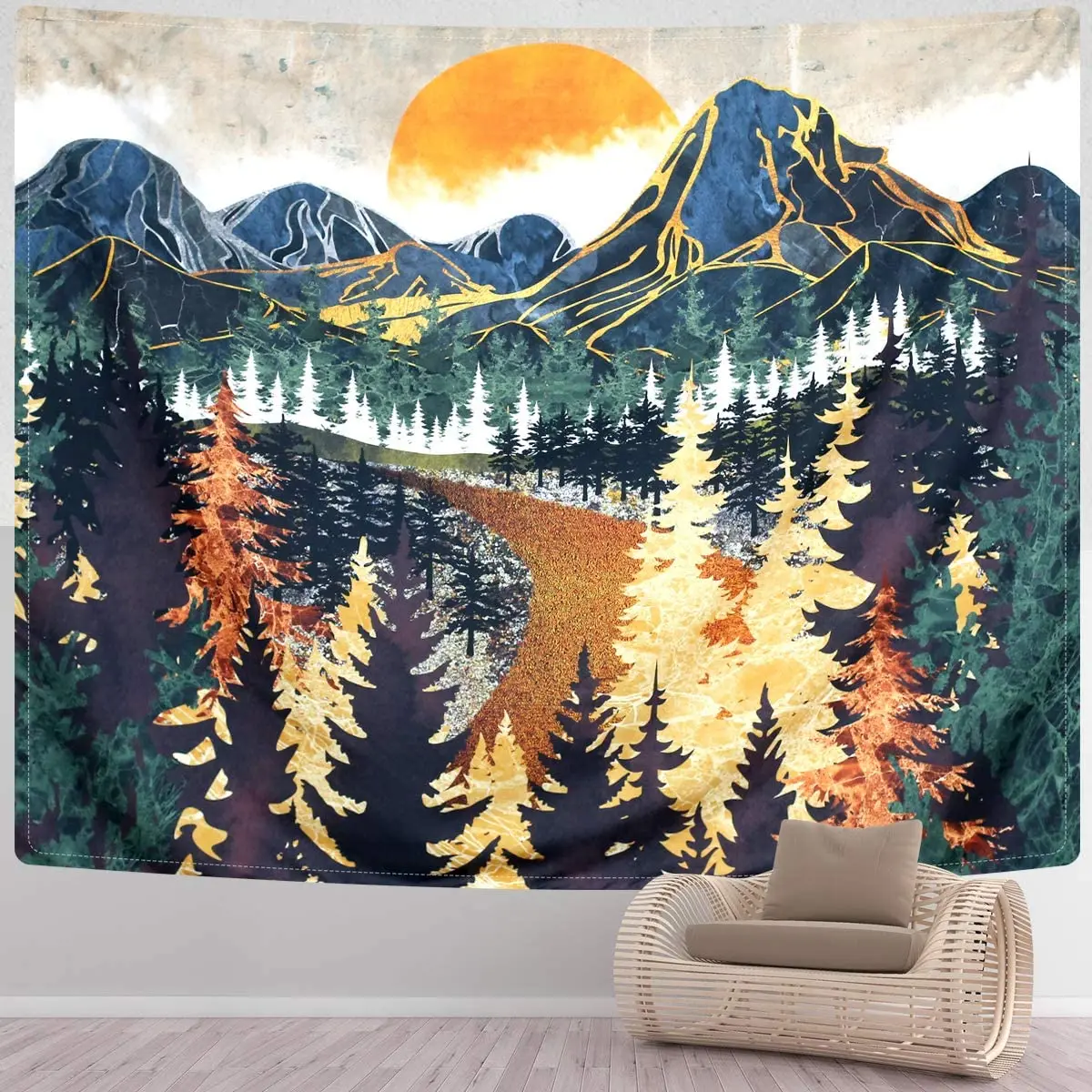 

Mountain Tapestry Wall Hanging Forest Trees Art Tapestry Sunset Tapestry Road in Nature Landscape Home Decor For Bedroom Room