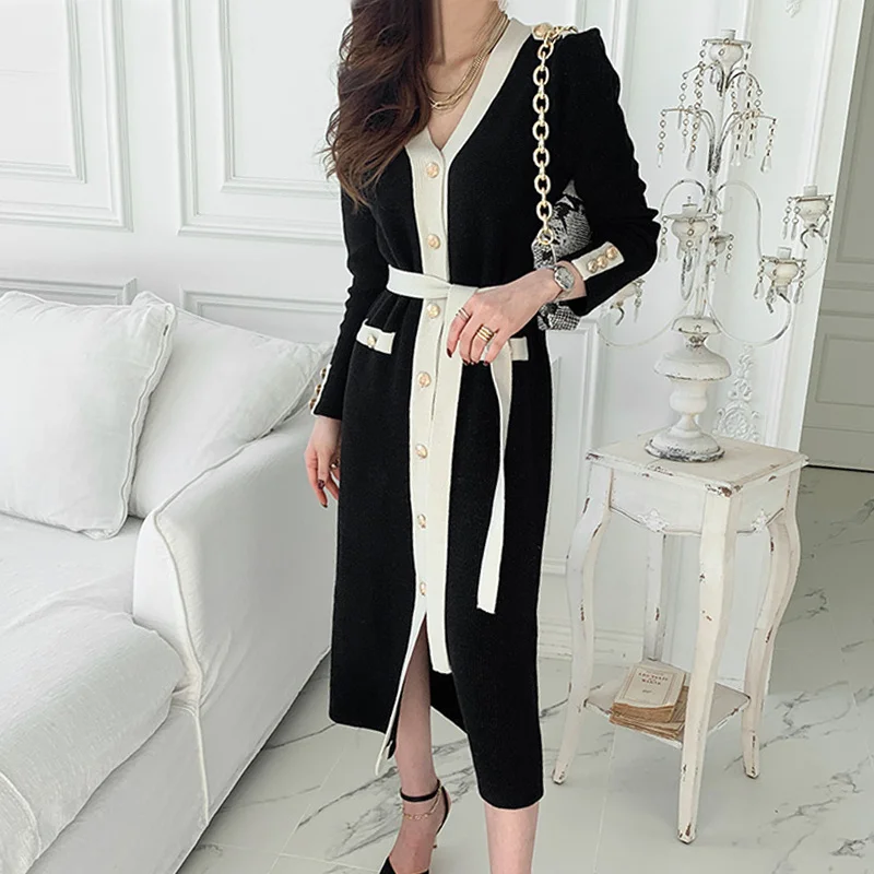 Korean Chic French Minority Spring and Autumn Clothing Temperament Waist-Controlled Slimming Mid-Length V-neck High Waist Knit
Korean Chic French Minority Spring and Autumn Clothing Temperament Waist-Controlled Slimming Mid-Length V-neck High Waist Knit