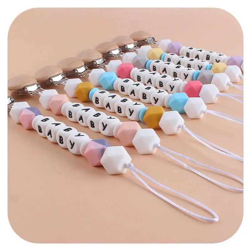 New DIY wood Silicone Baby Pacifier Clip Personalised Name Colorful Pacifier Chain For Baby Teething Soother Chew Toy Dummy Clip
New DIY wood Silicone Baby Pacifier Clip Personalised Name Colorful Pacifier Chain For Baby Teething Soother Chew Toy Dummy Clip