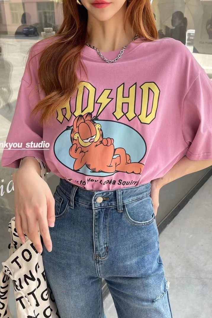 Summer Student All-Match Cartoon Garfield Short Sleeve Women's Super Popular Loose round Neck Print T-shirt Top Woman Tshirts
Summer Student All-Match Cartoon Garfield Short Sleeve Women's Super Popular Loose round Neck Print T-shirt Top Woman Tshirts