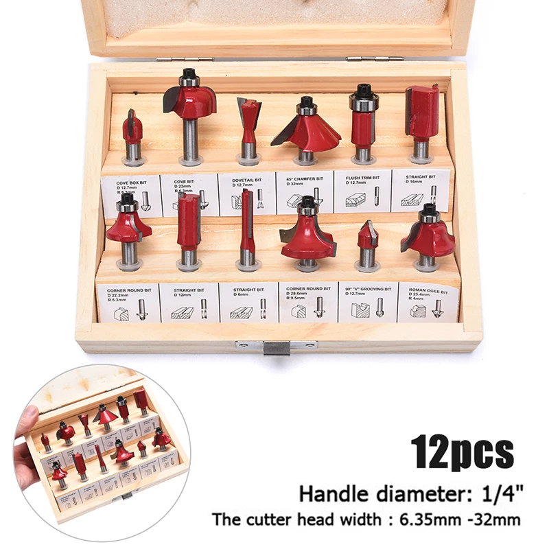 12pc 1/4in Handle Wood Router Bit Mill Engraving Trimmer Woodworking Cutter 
12pc 1/4in Handle Wood Router Bit Mill Engraving Trimmer Woodworking Cutter