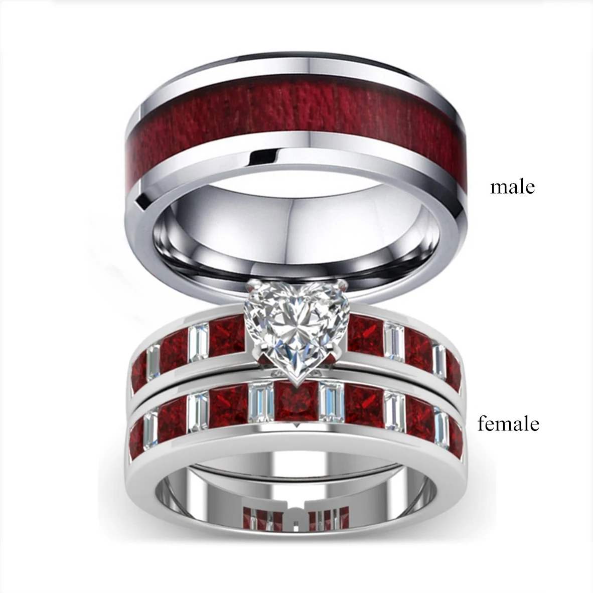 High Quality Women's Men's Fashion Jewelry Zinc Alloy Couples Rings White And Red Color Zircon Wedding Bands
High Quality Women's Men's Fashion Jewelry Zinc Alloy Couples Rings White And Red Color Zircon Wedding Bands