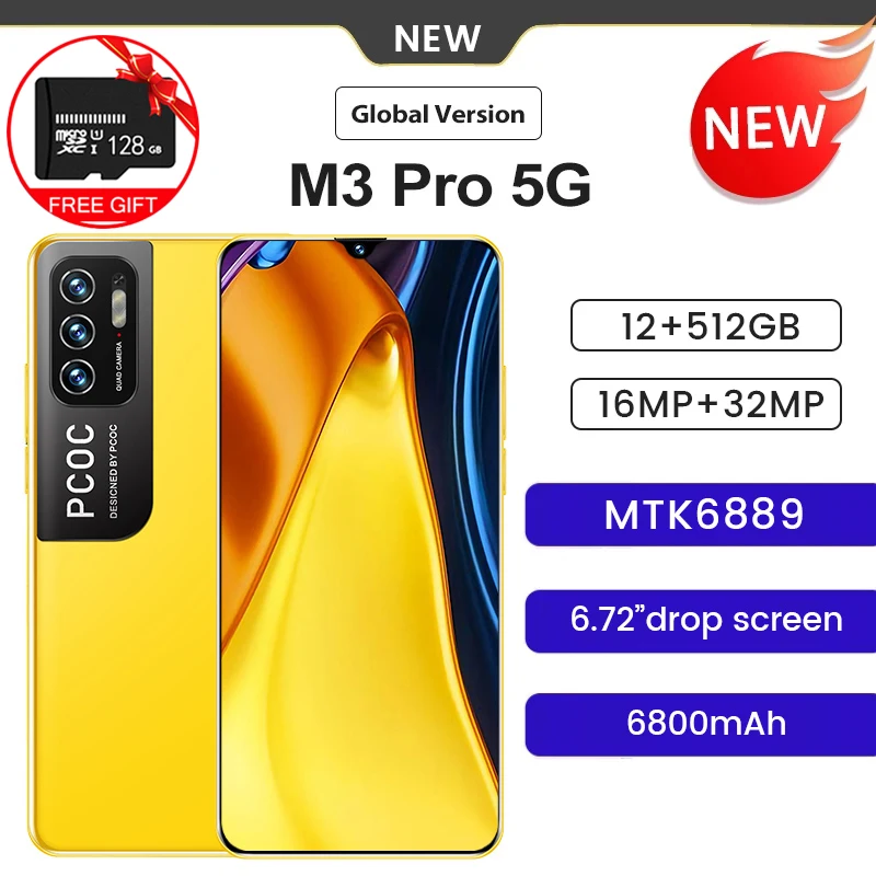 Global Version PCOC M3 Pro 8/12/16GB 256GB /512GB Smartphone Octa Core 32MP HD Triple Camera 6.72" FHD+ Screen 6800mAh Battery
Global Version PCOC M3 Pro 8/12/16GB 256GB /512GB Smartphone Octa Core 32MP HD Triple Camera 6.72" FHD+ Screen 6800mAh Battery