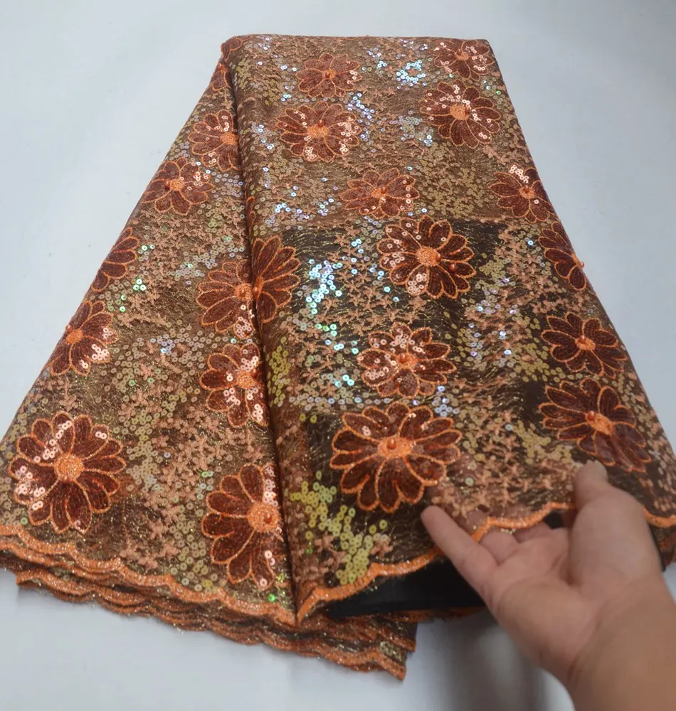 Самая популярная нигерийская кружевная ткань с блестками, французская вышитая бисером кружевная ткань для праздничного платья ML8376