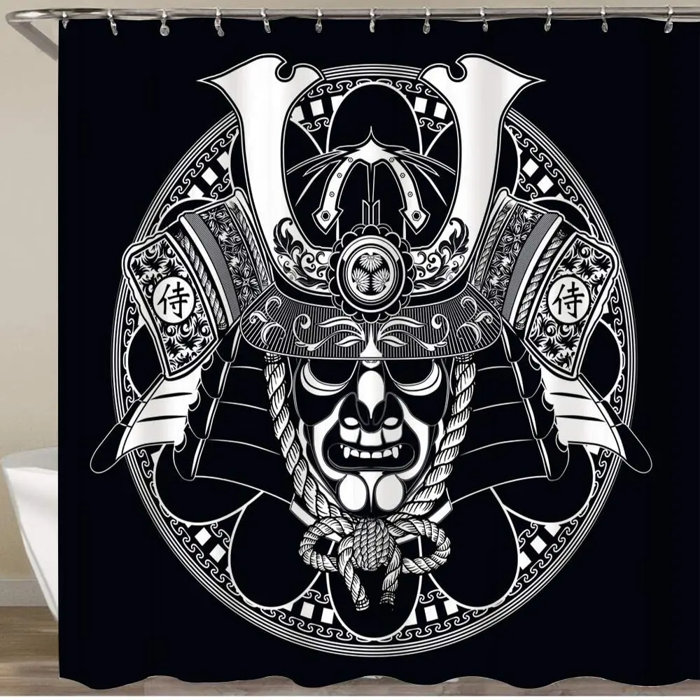 Japanese Samurai and Helmet,Polyester Fabric Waterproof Bath Curtains 
Japanese Samurai and Helmet,Polyester Fabric Waterproof Bath Curtains