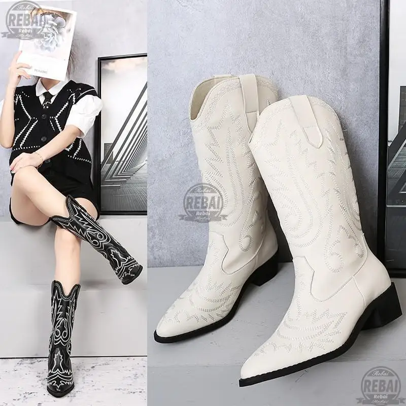 2021 Women Mid Calf Western Boots Cowboy Pointed Toe Knee High Pull On Boots Ladies Fashion Leather Motorcycle Boots Botas Mujer
2021 Women Mid Calf Western Boots Cowboy Pointed Toe Knee High Pull On Boots Ladies Fashion Leather Motorcycle Boots Botas Mujer