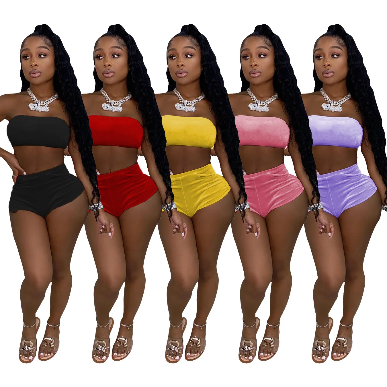 2021 Summer Velvet Designer Jogging Two-piece Cycling Tube Top Shorts Suit Women
2021 Summer Velvet Designer Jogging Two-piece Cycling Tube Top Shorts Suit Women