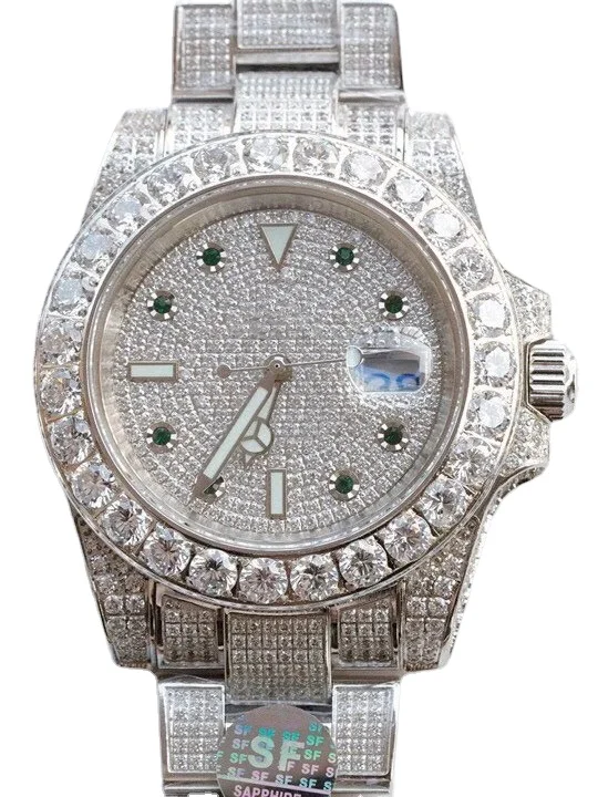 New Men's Automatic Mechanical Watch Stainless Steel Silver White Full Iced Green Diamonds Luminous Sapphire Crystal
New Men's Automatic Mechanical Watch Stainless Steel Silver White Full Iced Green Diamonds Luminous Sapphire Crystal