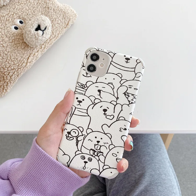 Ретро линейный профиль Рисунок медведя kawaii японский телефонный чехол для iPhone 12 11
