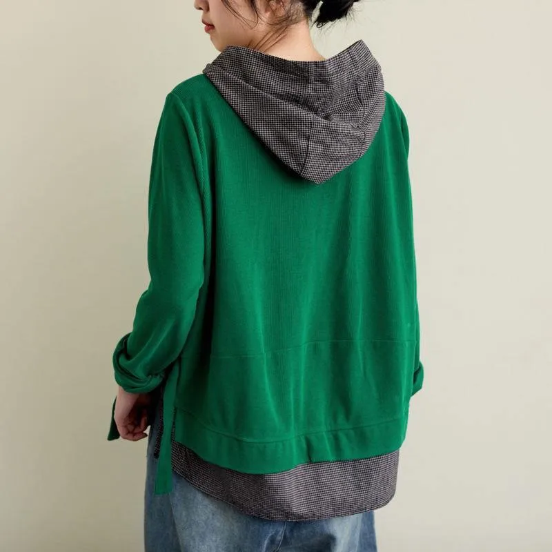 Spring Autumn New Arts Style Women Long Sleeve Loose Casual Hooded Pullovers Double Pocket Fake Two Piece Hoodies Big Size
Spring Autumn New Arts Style Women Long Sleeve Loose Casual Hooded Pullovers Double Pocket Fake Two Piece Hoodies Big Size