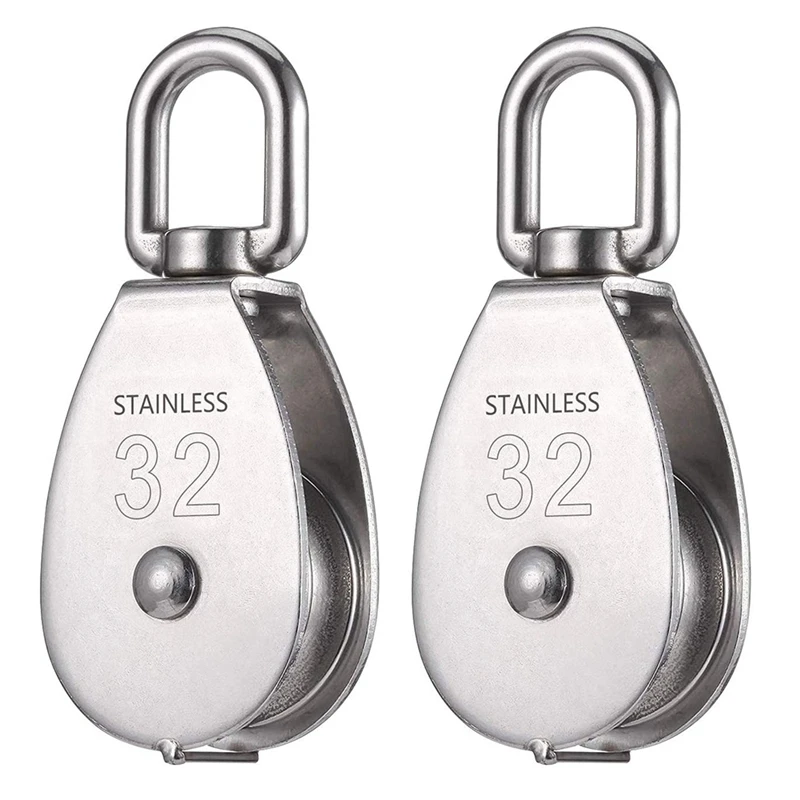 2 Pieces 32 MM Pulley, Single Pulley Set in Stainless Steel 304, Shells Pulley Roller for Load Capacity (551Lbs)
2 Pieces 32 MM Pulley, Single Pulley Set in Stainless Steel 304, Shells Pulley Roller for Load Capacity (551Lbs)