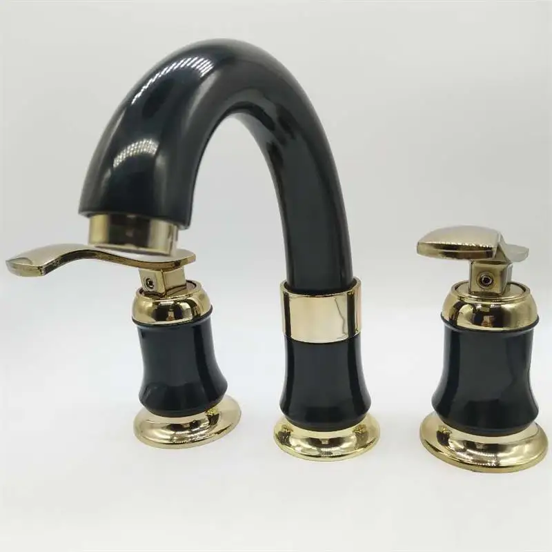 Luxury 3PCS Set Bathtub white Plated Bathroom Faucet European Split Basin Mixer Tap Jade Faucet