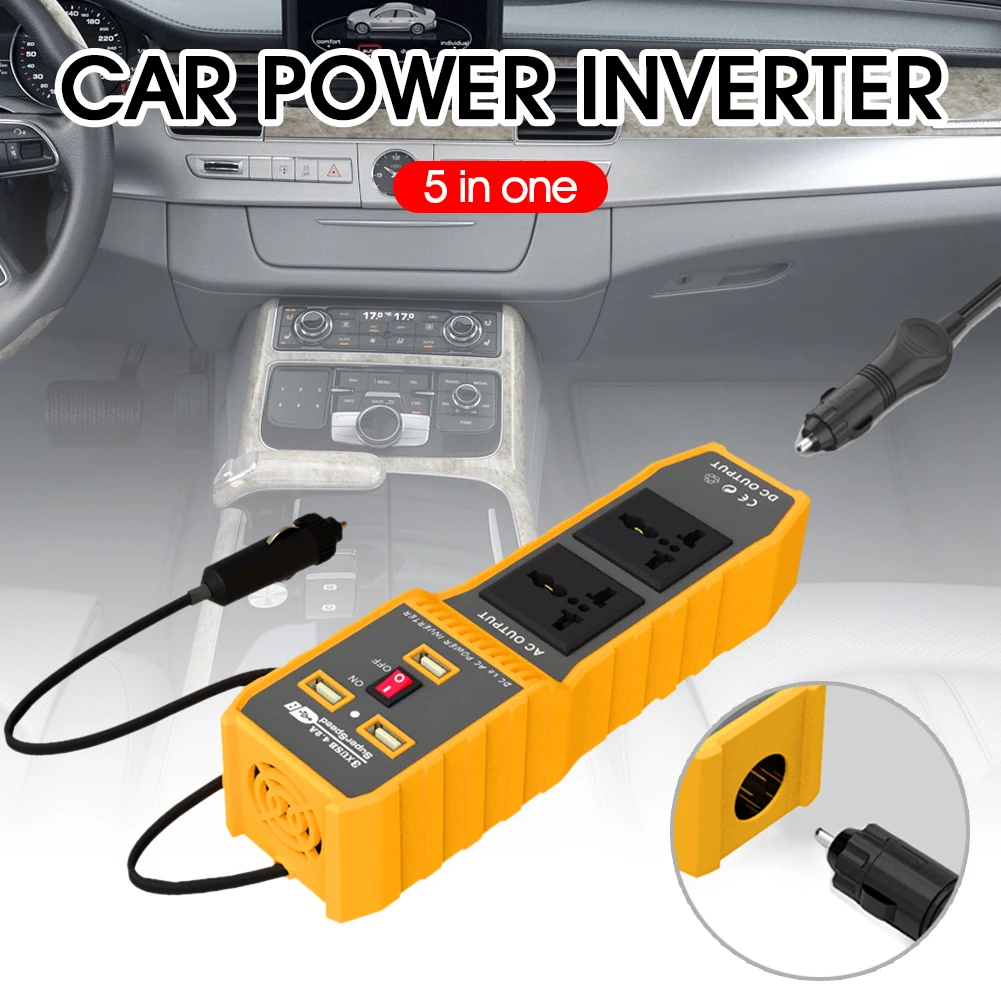 200W Car Power Inverter DC 12V to AC 220V/110V Converter with Double AC Outlets 4.2A USB Ports 12V Cigarette Lighter Socket
200W Car Power Inverter DC 12V to AC 220V/110V Converter with Double AC Outlets 4.2A USB Ports 12V Cigarette Lighter Socket