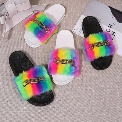 2021 summer new casual fashion rainbow fur chain word sandals and slippers for women's outer wear slippers
2021 summer new casual fashion rainbow fur chain word sandals and slippers for women's outer wear slippers