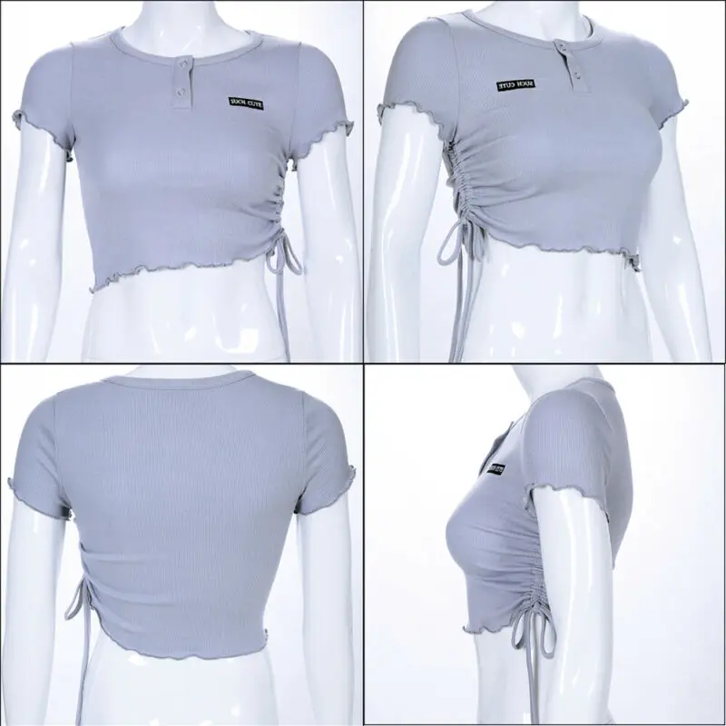 Fashion Sexy Women Letter Print Short Sleeve Crop Top Button Elastic T-shirt O-Neck Casual Purple Short Shirt Summer Tee
Fashion Sexy Women Letter Print Short Sleeve Crop Top Button Elastic T-shirt O-Neck Casual Purple Short Shirt Summer Tee