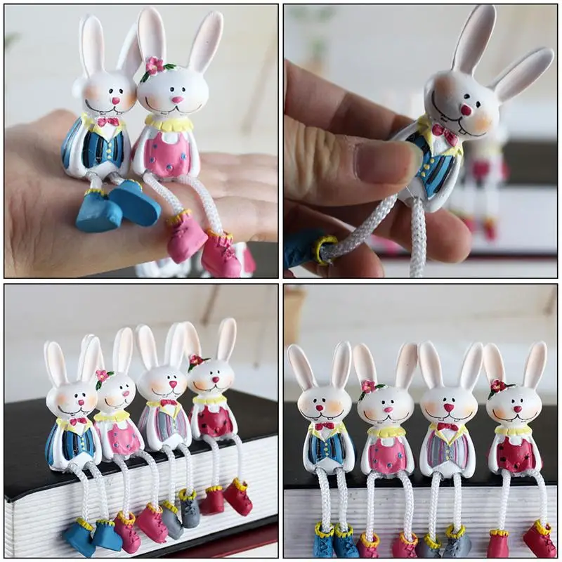 4Pcs Bunny Dolls Adornment Desktop Resin Artware Decorative Ornaments For Home Easter Hanging Feet Doll | Дом и сад